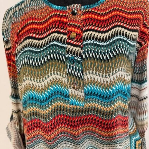 VeronicaM Retro Aztec Dress Sz S Drop Tie Waist Boho Comfort 3/4 Length Sleeve - Picture 3 of 9